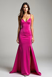 Fuchsia Spaghetti Straps Sheath Prom Dress