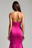 Fuchsia Spaghetti Straps Sheath Prom Dress