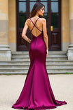 Dark Purple Mermaid Spaghetti Straps Long Satin Prom Dress