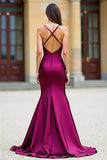 Dark Purple Mermaid Spaghetti Straps Long Satin Prom Dress