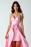 A Line Pink Spaghetti Straps Long Prom Dress With Train