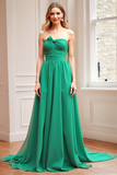 Chic Green Strapless A Line Bridesmaid Dress with Back Bow Tie