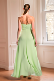 Dusty Sage Chiffon A Line Sweetheart Wedding Guest Dress with Back Zipper