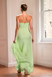 Dusty Sage Chiffon A Line Sweetheart Wedding Guest Dress with Back Zipper