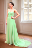 Mint A Line Chiffon Sweetheart Bridesmaid Dress with Court Train