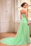 Mint A Line Chiffon Sweetheart Bridesmaid Dress with Court Train