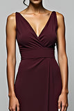 Cabernet Sheath Spaghetti Straps Long Bridesmaid Dress with Slit