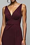 Cabernet Sheath Spaghetti Straps Long Bridesmaid Dress with Slit