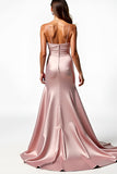 Dusty Rose Spaghetti Straps Mermaid Pleated Formal Dress with Slit