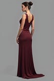 Simple Cabernet Mermaid Spaghetti Straps Long Bridesmaid Dress