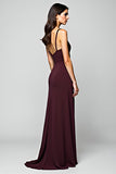 Sheath Cabernet Spaghetti Straps Long Bridesmaid Dress