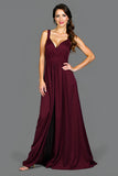 A Line Cabernet Spaghetti Straps Pleated Long Bridesmaid Dress