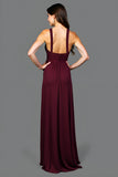 A Line Cabernet Spaghetti Straps Pleated Long Bridesmaid Dress