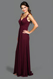 A Line Cabernet Spaghetti Straps Pleated Long Bridesmaid Dress