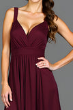 A Line Cabernet Spaghetti Straps Pleated Long Bridesmaid Dress