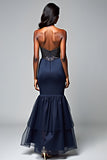 Sparkly Navy Ruffled Mermaid Long Formal Dress