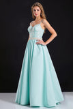 Mint Spaghetti Straps A Line Appliques Prom Dress