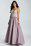 Embroidery Spaghetti Straps Purple A Line Prom Dress