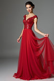 Dark Red Beaded V Neck A Line Mother of the Bride Dress with Cap Sleeves