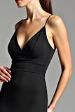 Mermaid V-Neck Ruched Long Black Dress