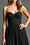 A Line Chiffon Spaghetti Straps Black Dress