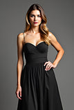 A Line Chiffon Spaghetti Straps Black Dress