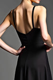 A Line Spaghetti Straps Satin Black Dress