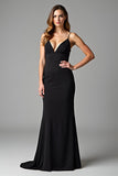 Mermaid Spaghetti Straps Ruched Black Dress