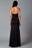 Simple Black Sheath Halter Long Formal Dress with Slit