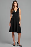 V-Neck A-Line Knee Length Little Black Dress with Sleeveless