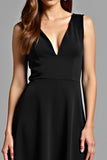 V-Neck A-Line Knee Length Little Black Dress with Sleeveless