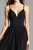 Spaghetti Straps A-Line Ankle Length Little Black Dress with Open Back