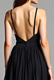 Spaghetti Straps A-Line Ankle Length Little Black Dress with Open Back