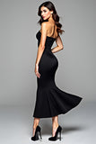 Strapless Mermaid Long Little Black Dress with Open Back