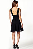 V-Neck A-Line Knee Length Little Black Dress with Open Back