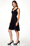 V-Neck A-Line Knee Length Little Black Dress with Open Back