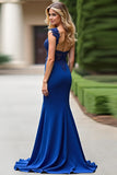 Royal Blue Appliqued Mermaid V-Neck Mother Of  Bride Dress