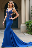 Royal Blue Appliques Spaghetti Straps Sheath Formal Dress