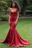 Sparkly Burgundy Mermaid Strapless Sequins Long Formal Dress