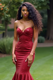 Sparkly Burgundy Mermaid Strapless Sequins Long Formal Dress