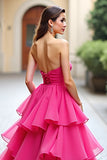 Dark Green Strapless A-Line Ruffles Tulle Long Formal Dress