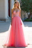 Blush Pink A-Line Sequin Tulle Formal Dress