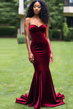 Simple Burgundy Mermaid Strapless Long Formal Dress