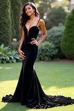 Elegant Black Mermaid Spaghetti Straps Long Formal Dress