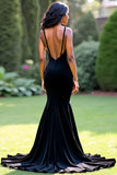 Elegant Black Mermaid Spaghetti Straps Long Formal Dress