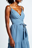 Light Blue Spaghetti Straps Ruched Wedding Guest Dress