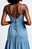 Light Blue Spaghetti Straps Ruched Wedding Guest Dress