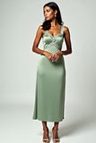 Sheath Dusty Sage Spaghetti Straps Long Bridesmaid Dress