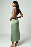 Sheath Dusty Sage Spaghetti Straps Long Bridesmaid Dress