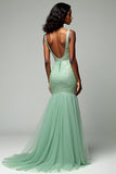 Dusty Sage Mermaid Spaghetti Straps Lace Long Prom Dress